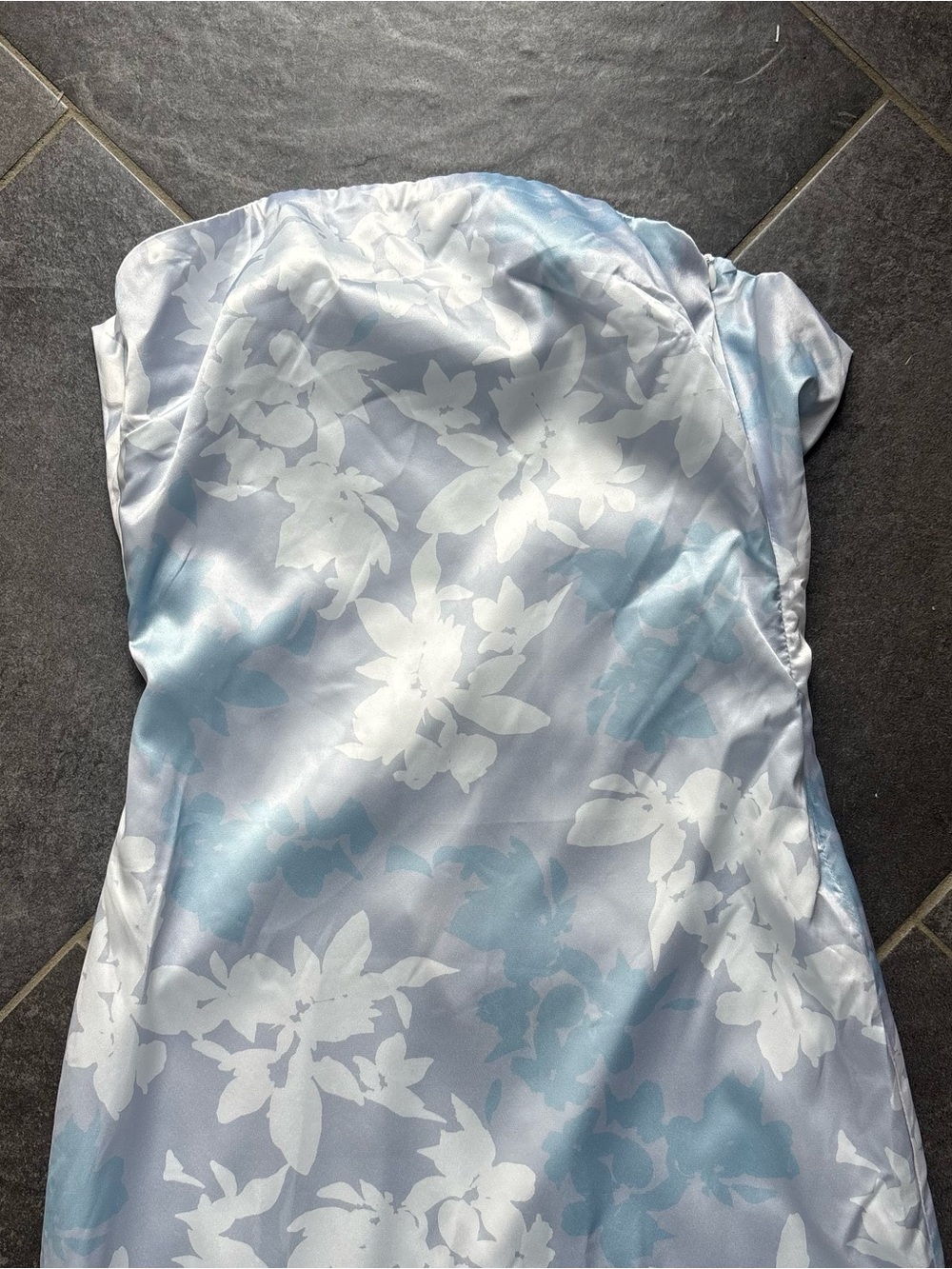 Peppermayo Strapless Pale Blue & White Floral Maxi Dress - satin draped back - Picture 4 of 10